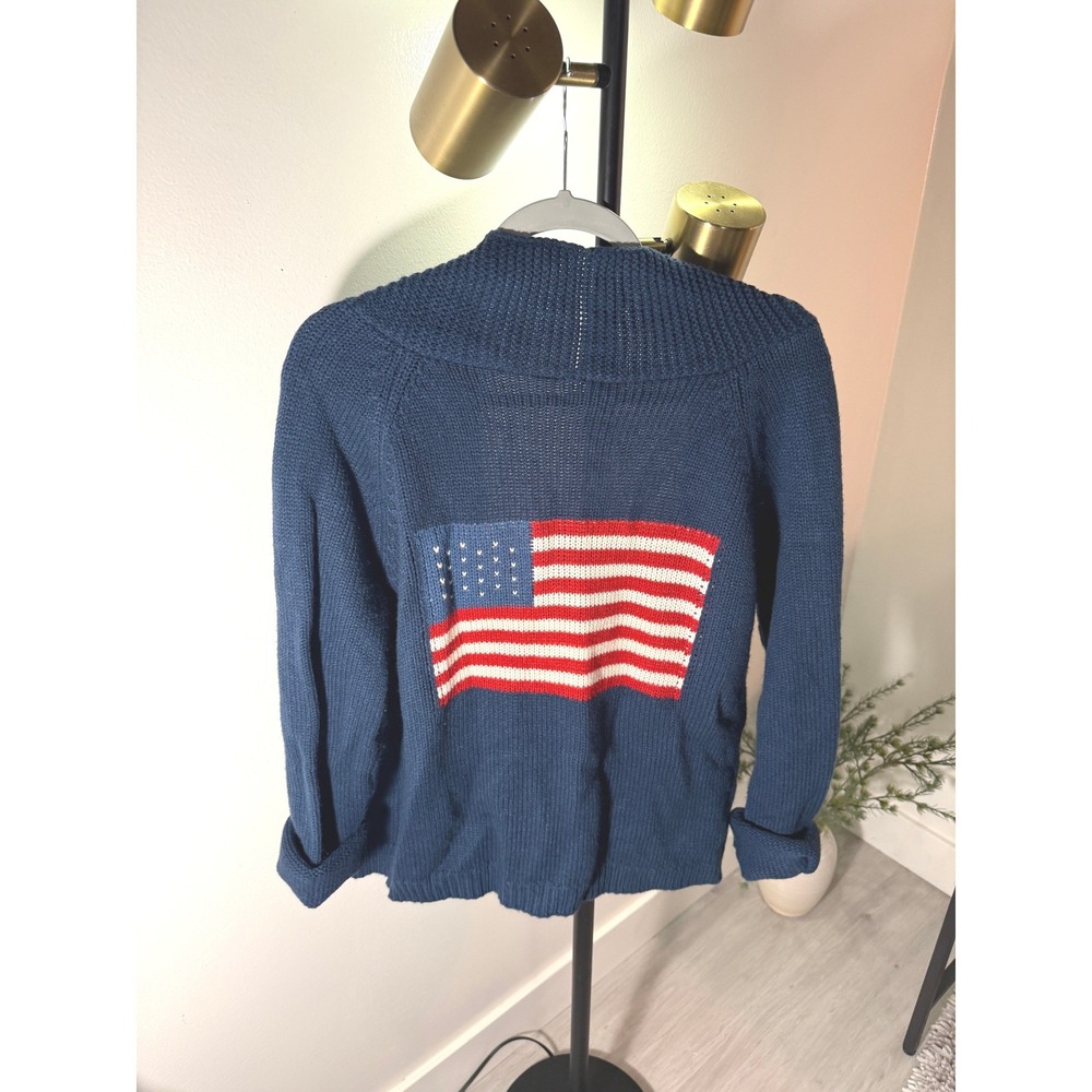 American flag cardgan no tag acrylic navy RL style blue americana jeans plaid md
